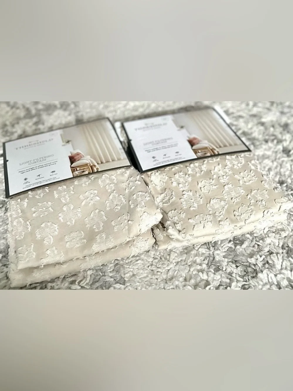 Threshold Light Filtering Jacquard Floral Curtain Panels Ivory Set of 2